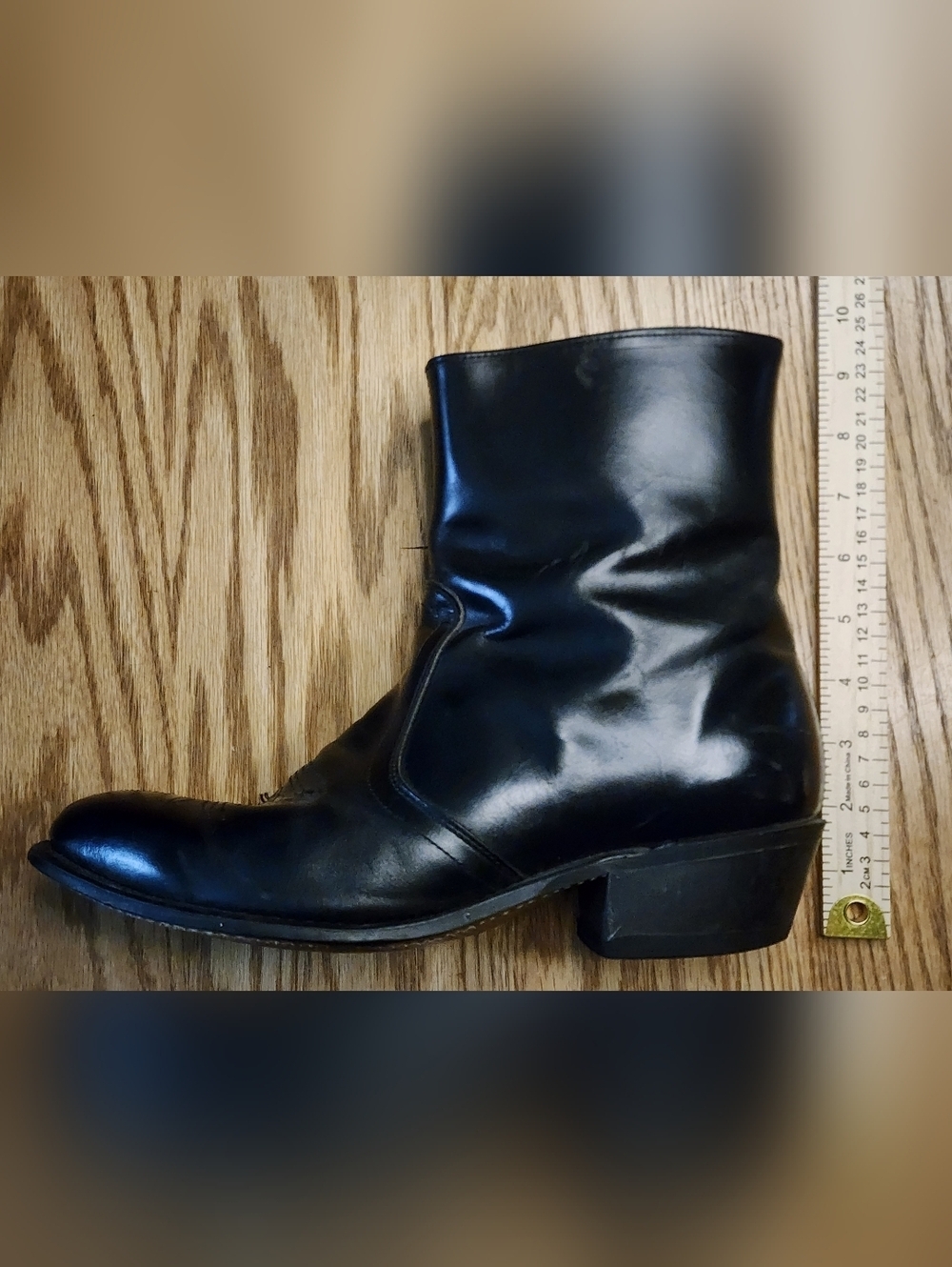 Leather Cowboy Boots Mens Size 10 Black Zipper Western Biker - Picture 3 of 11